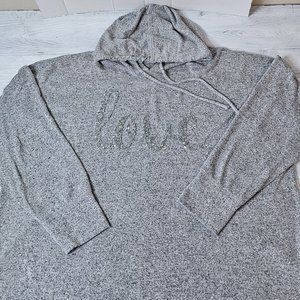 Active Super Soft Heathered Gray Grey Sequined Sparkle Love Hoodie Size 22/24W